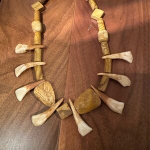 Unique tooth and natural stone beaded necklace